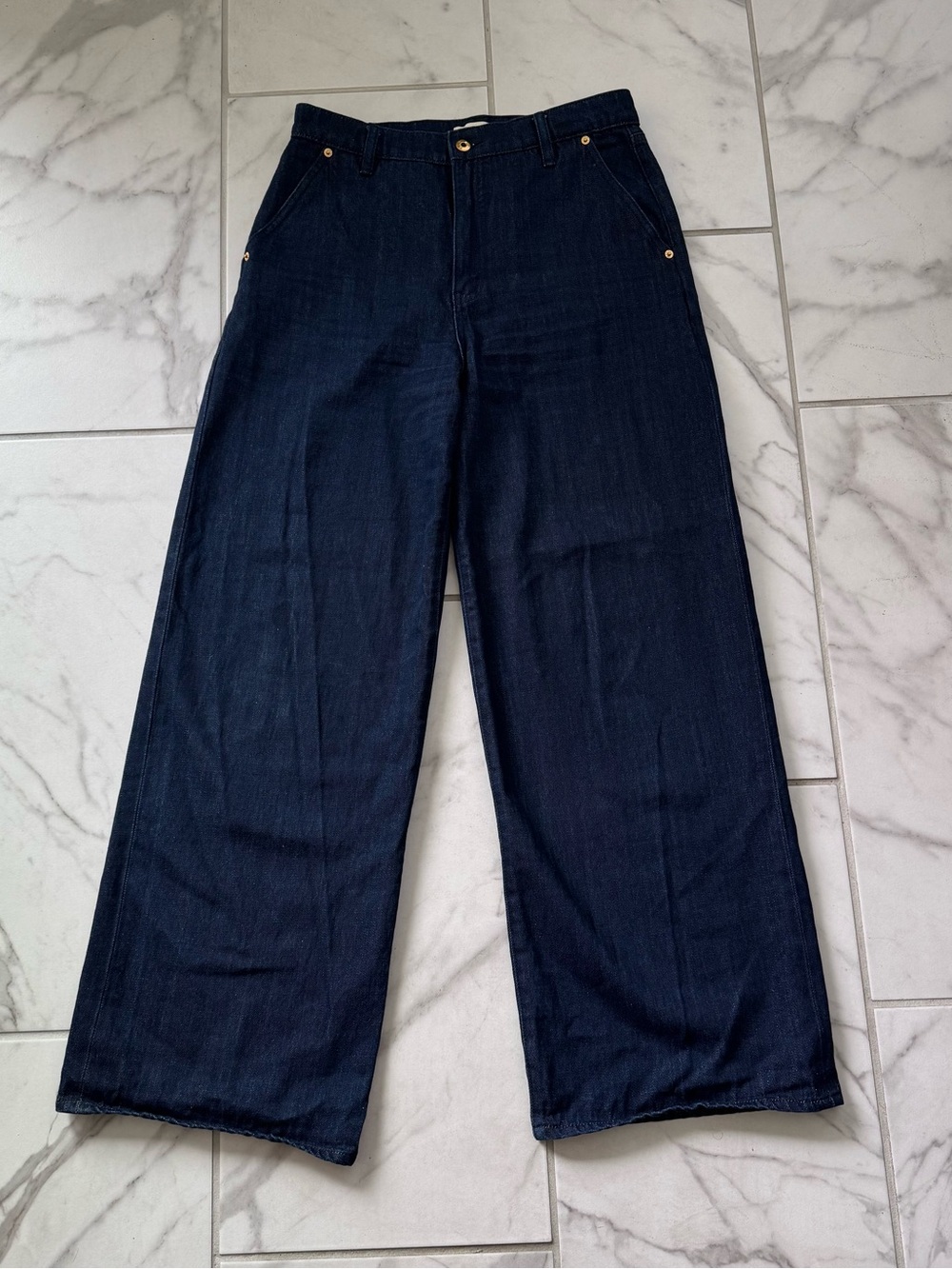 Tory Burch Dark Indigo Jeans with Gold Hardware